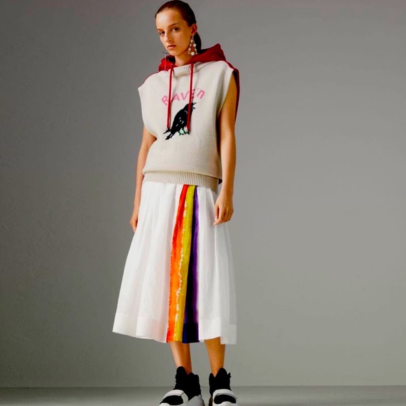Burberry Morlaix rainbow striped cotton midi skirt